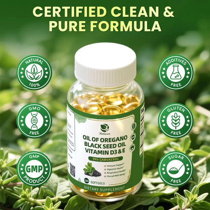 Lukaree Organic Oregano Oil Capsules with Black Seed Oil – 99% Carvacrol, 5-in-1 with Vitamin D3 & E, Black Pepper | 2-Pack BritishVita | Premium UK Vitamins & Wellness Supplements
