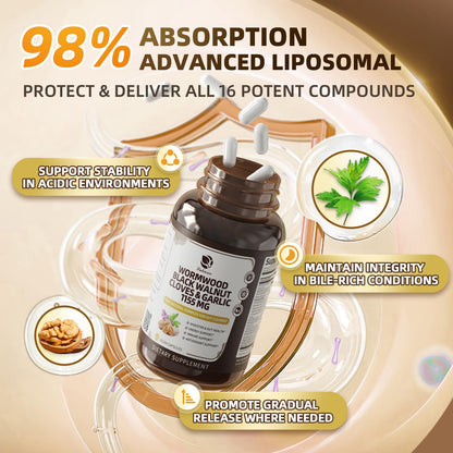 Lukaree 16-in-1 Wormwood & Black Walnut Capsules | Liposomal 98% Absorption