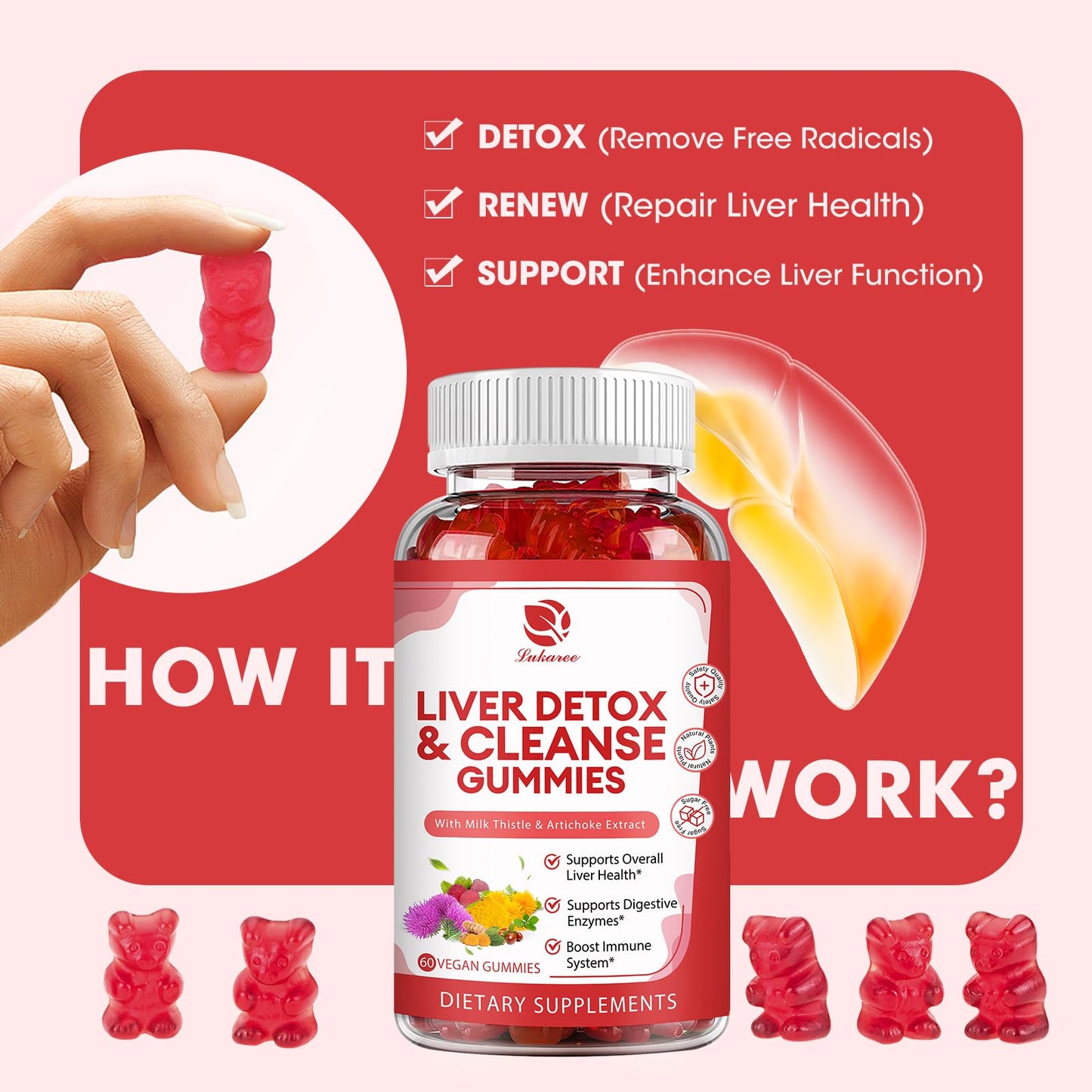 Lukaree Liver Cleanse Detox Gummies – Milk Thistle, Dandelion, Artichoke & Elderberry
