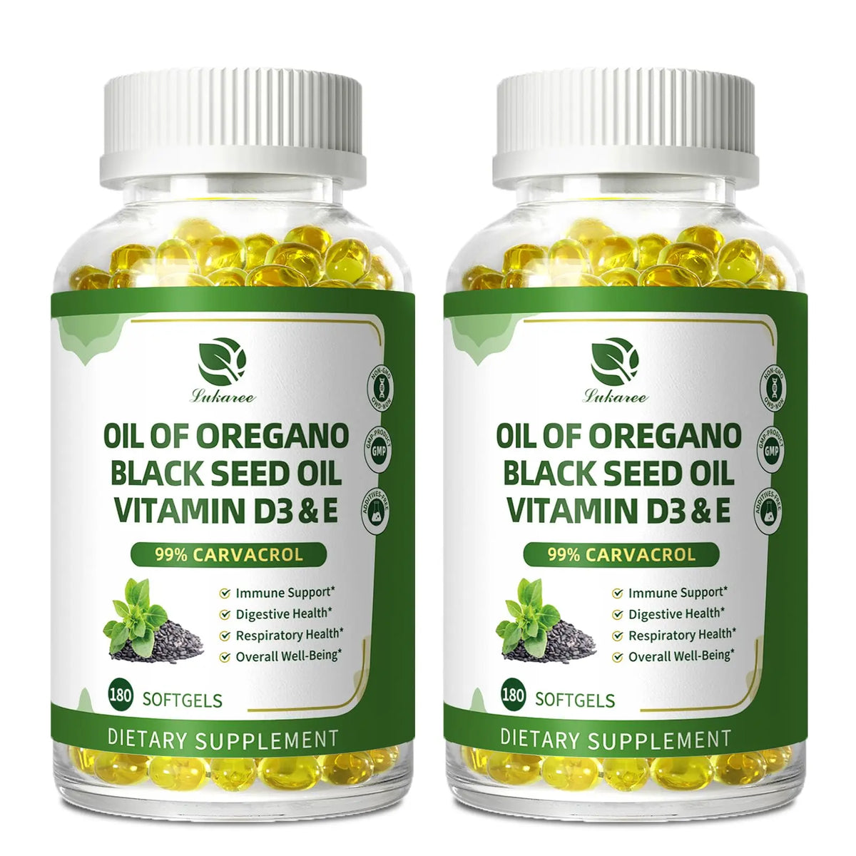 Lukaree Organic Oregano Oil Capsules with Black Seed Oil – 99% Carvacrol, 5-in-1 with Vitamin D3 & E, Black Pepper | 2-Pack BritishVita | Premium UK Vitamins & Wellness Supplements