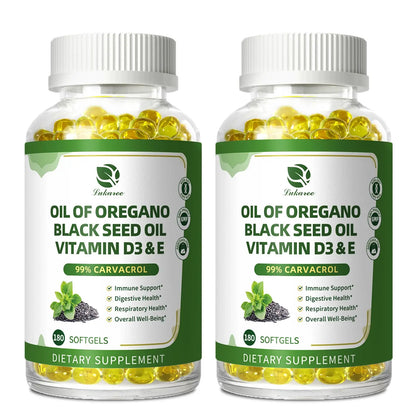 Lukaree Organic Oregano Oil Capsules with Black Seed Oil – 99% Carvacrol, 5-in-1 with Vitamin D3 & E, Black Pepper | 2-Pack BritishVita | Premium UK Vitamins & Wellness Supplements