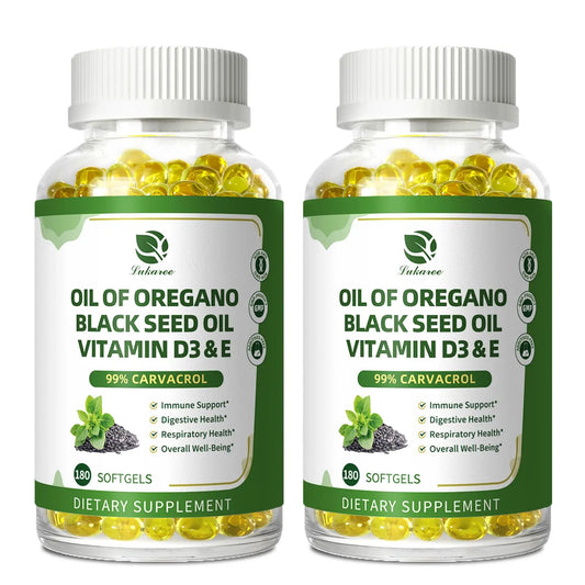 Lukaree Organic Oregano Oil Capsules with Black Seed Oil – 99% Carvacrol, 5-in-1 with Vitamin D3 & E, Black Pepper | 2-Pack BritishVita | Premium UK Vitamins & Wellness Supplements