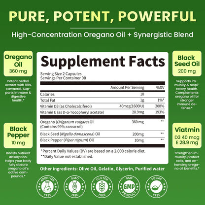 Lukaree Organic Oregano Oil Capsules with Black Seed Oil – 99% Carvacrol, 5-in-1 with Vitamin D3 & E, Black Pepper | 2-Pack BritishVita | Premium UK Vitamins & Wellness Supplements