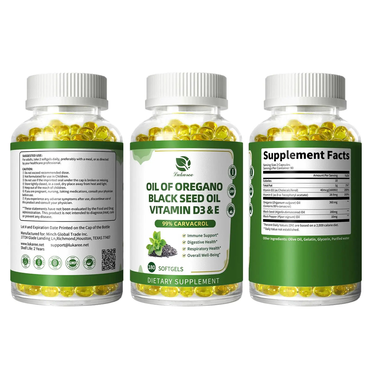 Lukaree Organic Oregano Oil Capsules with Black Seed Oil – 99% Carvacrol, 5-in-1 with Vitamin D3 & E, Black Pepper | 2-Pack BritishVita | Premium UK Vitamins & Wellness Supplements