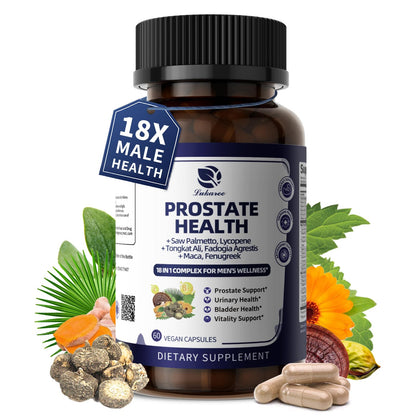 Lukaree Prostate Health Supplements for Men - 18-in-1 Formula | Saw Palmetto, Pumpkin Seed & Nettle - 60 Capsules