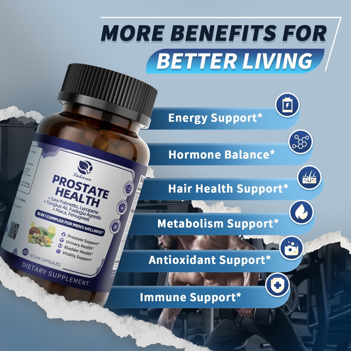 Lukaree Prostate Health Supplements for Men - 18-in-1 Formula | Saw Palmetto, Pumpkin Seed & Nettle - 60 Capsules
