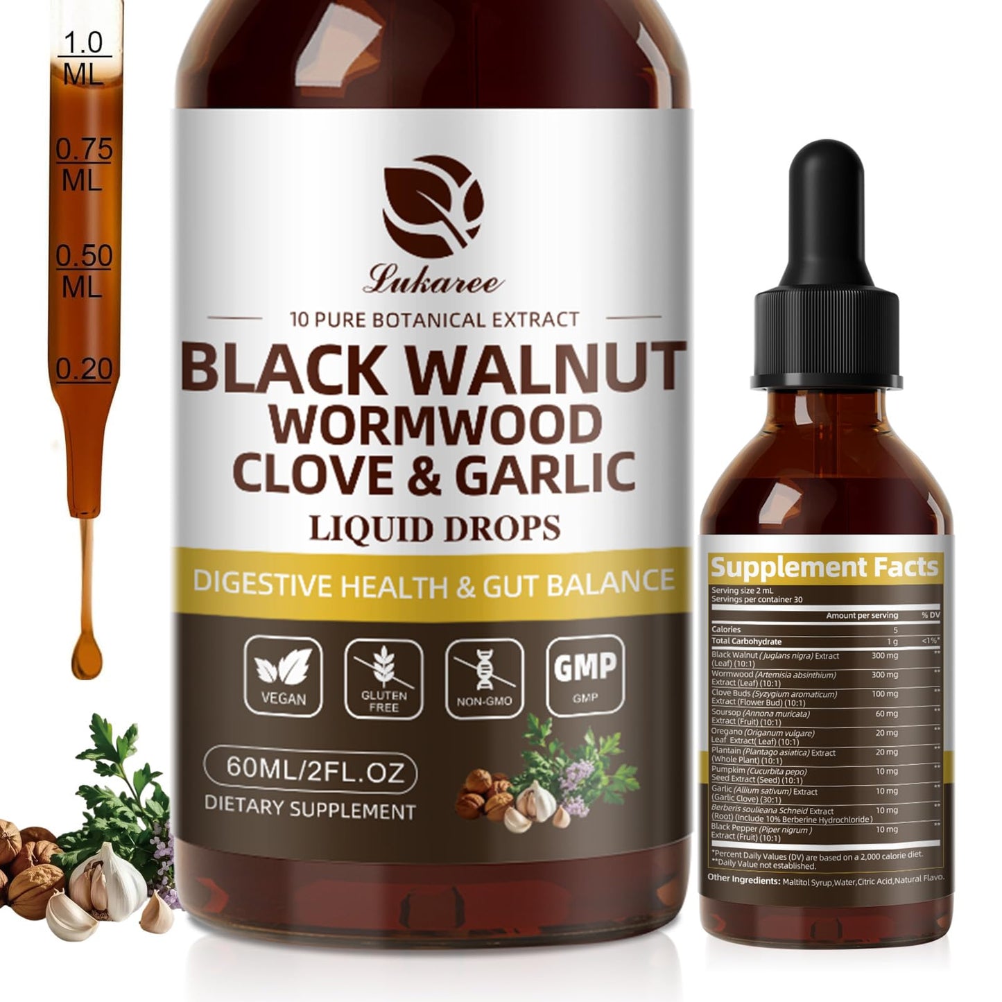 Lukaree Wormwood Black Walnut Clove Tincture – 10:1 Liposomal Digestive Detox (98% Absorption)