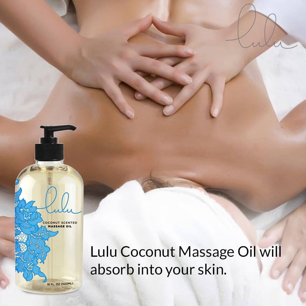 Lulu Coconut Massage Oil with Fractionated Coconut & Cocoa Butter | Hydrating Non-Greasy 16 oz