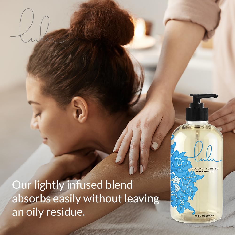 Lulu Coconut Massage Oil with Fractionated Coconut & Cocoa Butter | Hydrating Non-Greasy 16 oz