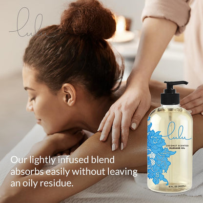Lulu Coconut Massage Oil with Fractionated Coconut & Cocoa Butter | Hydrating Non-Greasy 16 oz