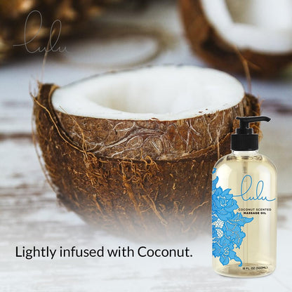 Lulu Coconut Massage Oil with Fractionated Coconut & Cocoa Butter | Hydrating Non-Greasy 16 oz
