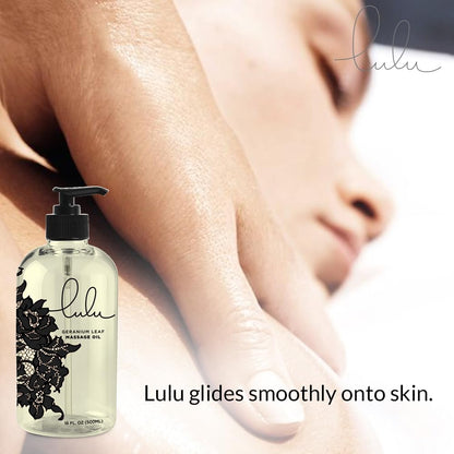 Lulu Geranium Massage Oil – Sweet Almond & Jojoba Oils 16 oz Pump