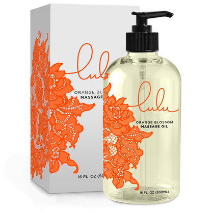 Lulu Orange Blossom Massage Oil – Lightweight Non-Greasy Body Oil with Sweet Almond, Jojoba & Macadamia Oils | 16 oz Pump