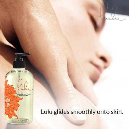 Lulu Orange Blossom Massage Oil – Lightweight Non-Greasy Body Oil with Sweet Almond, Jojoba & Macadamia Oils | 16 oz Pump