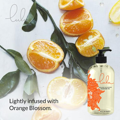 Lulu Orange Blossom Massage Oil – Lightweight Non-Greasy Body Oil with Sweet Almond, Jojoba & Macadamia Oils | 16 oz Pump