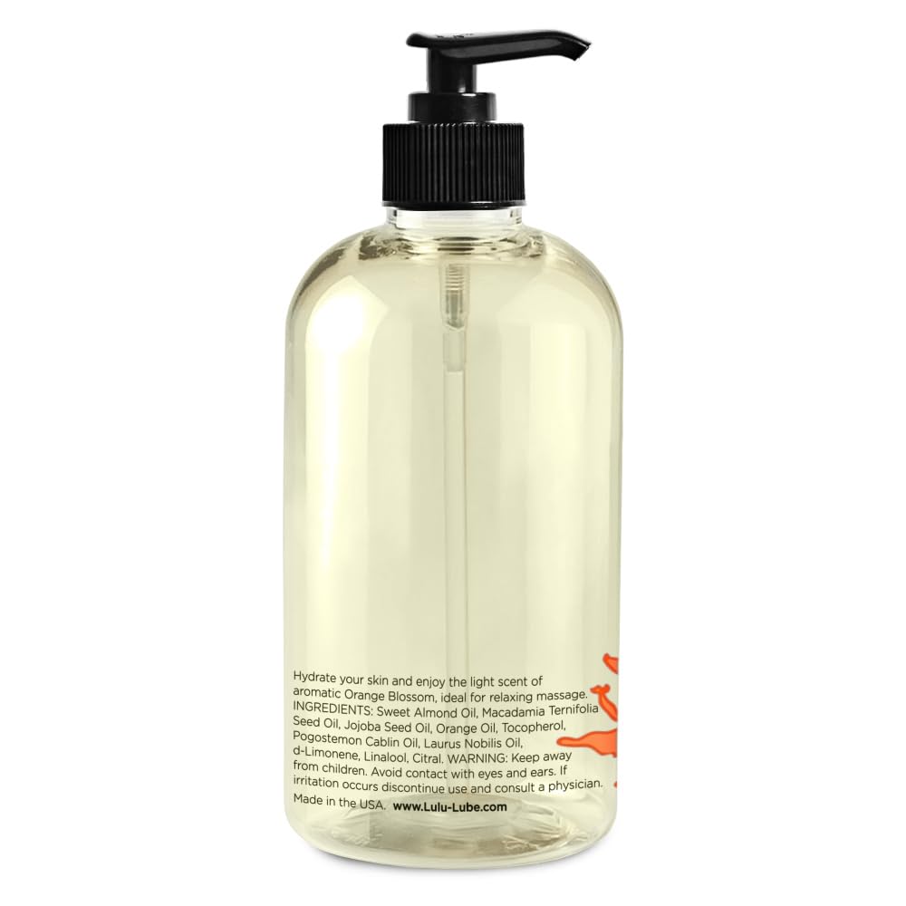 Lulu Orange Blossom Massage Oil – Lightweight Non-Greasy Body Oil with Sweet Almond, Jojoba & Macadamia Oils | 16 oz Pump