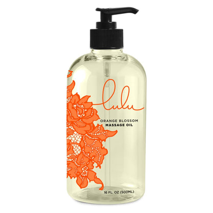 Lulu Orange Blossom Massage Oil – Lightweight Non-Greasy Body Oil with Sweet Almond, Jojoba & Macadamia Oils | 16 oz Pump