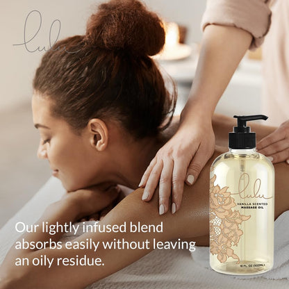 Lulu Vanilla Massage Oil – Non-Greasy with Fractionated Coconut & Cocoa Butter, 16 oz