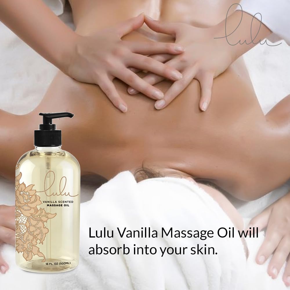 Lulu Vanilla Massage Oil – Non-Greasy with Fractionated Coconut & Cocoa Butter, 16 oz