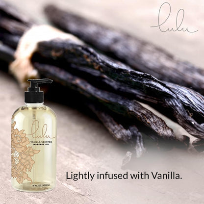 Lulu Vanilla Massage Oil – Non-Greasy with Fractionated Coconut & Cocoa Butter, 16 oz