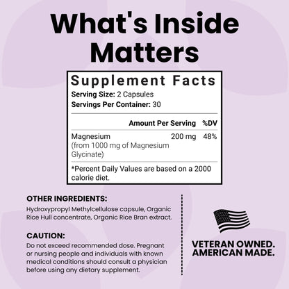 Luma Nutrition Magnesium Glycinate 1000mg | 60 Veggie Capsules
