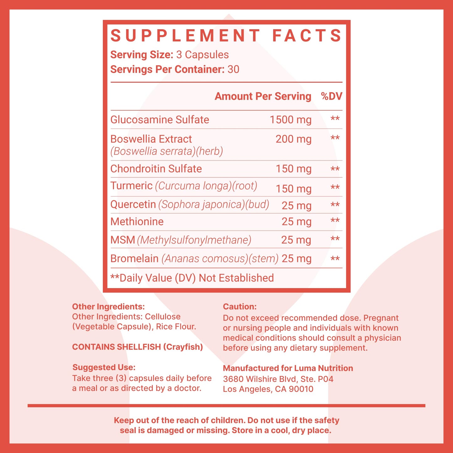 Luma Nutrition Glucosamine Chondroitin MSM - Turmeric Boswellia Joint Support (90 Caps)