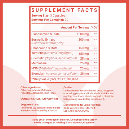 Luma Nutrition Glucosamine Chondroitin MSM - Turmeric Boswellia Joint Support (90 Caps)