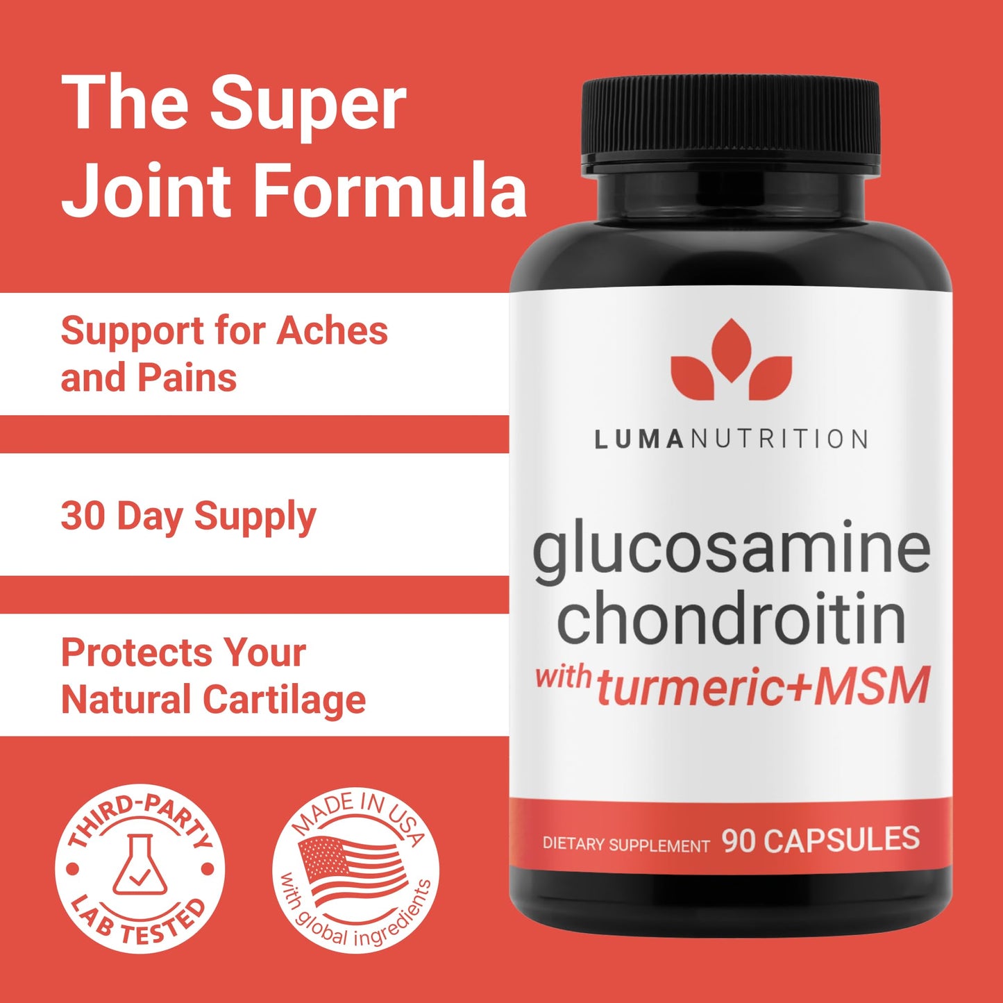 Luma Nutrition Glucosamine Chondroitin MSM - Turmeric Boswellia Joint Support (90 Caps)