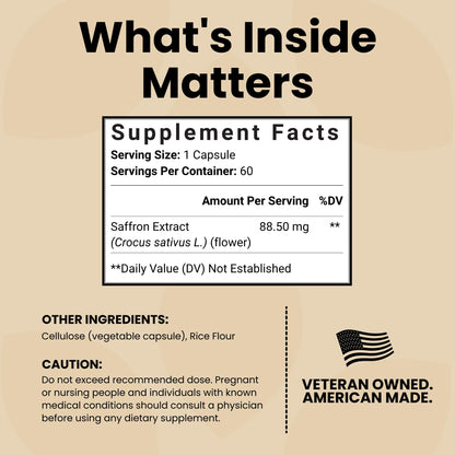 Luma Nutrition Saffron Extract Capsules – Mood & Eye Support – USA Made – 60 Capsules