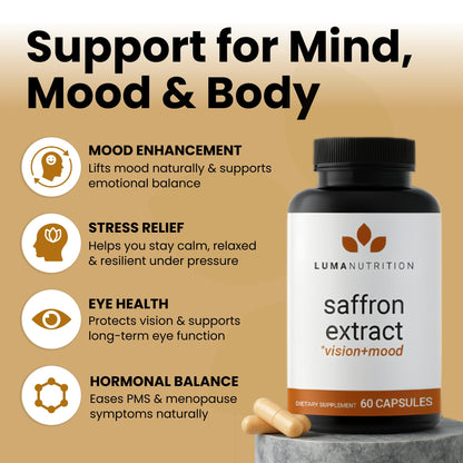 Luma Nutrition Saffron Extract Capsules – Mood & Eye Support – USA Made – 60 Capsules