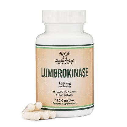 Lumbrokinase Enzymes Supplement - 120 Capsules | Max 10,000 FU/g | Non-GMO, Gluten Free | Double Wood