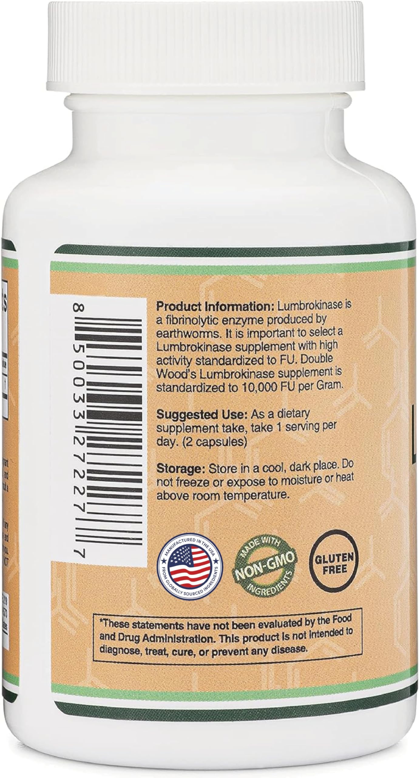 Lumbrokinase Enzymes Supplement - 120 Capsules | Max 10,000 FU/g | Non-GMO, Gluten Free | Double Wood