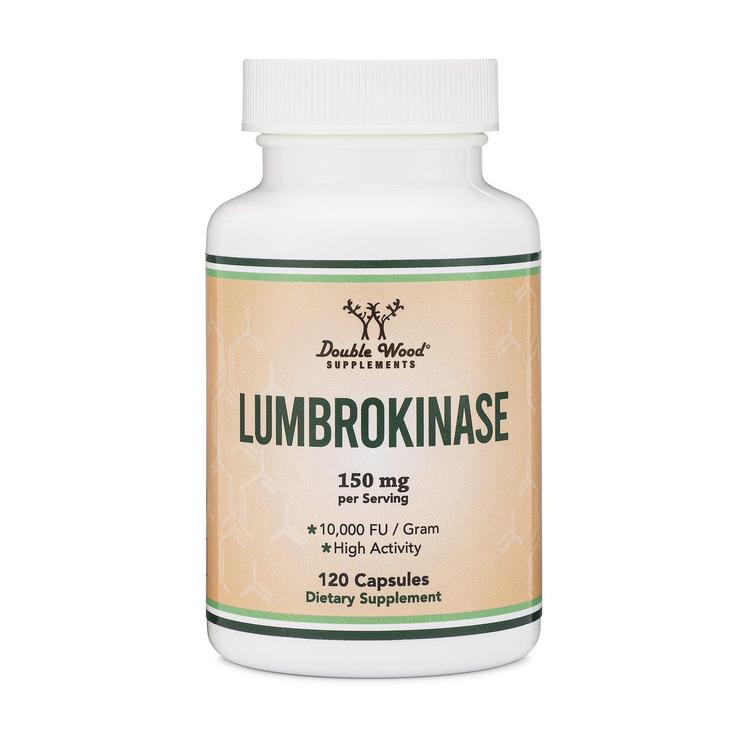 Lumbrokinase Enzymes Supplement - 120 Capsules | Max 10,000 FU/g | Non-GMO, Gluten Free | Double Wood