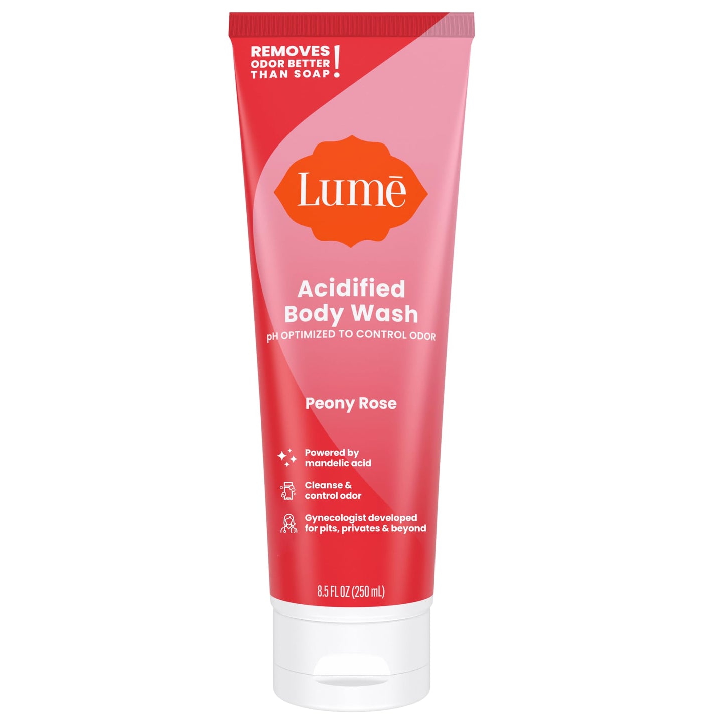 Lume Acidified Body Wash - 24 Hour Odor Control, Peony Rose, 8.5 oz