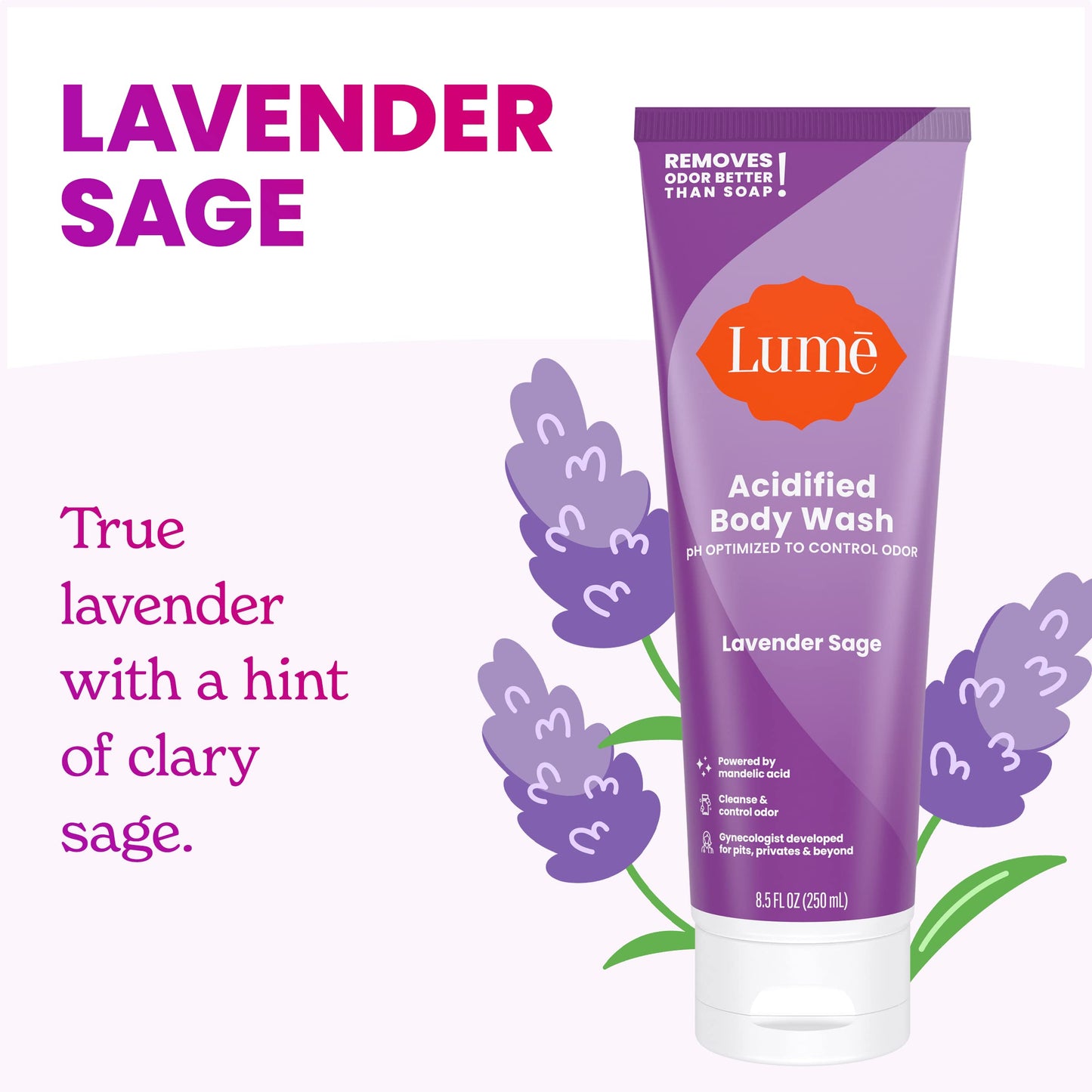 Lume Acidified Body Wash - 24-Hour Odor Control | Lavender Sage, SLS & Paraben Free