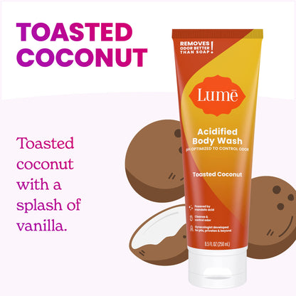 Lume Acidified Body Wash - 24 Hour Odor Control | Toasted Coconut, 8.5 oz