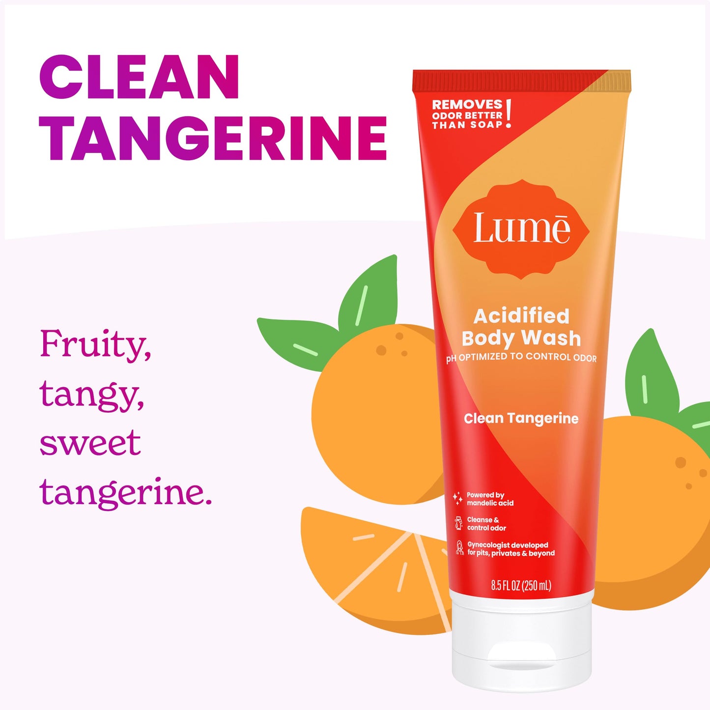 Lume Acidified Body Wash - 24 Hour Odor Control, Clean Tangerine, 8.5 oz