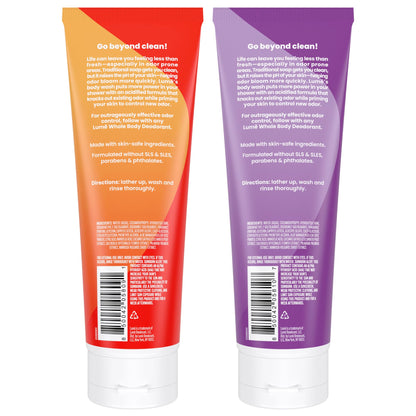 Lume Acidified Body Wash – 24-Hour Odor Control, SLS/Paraben Free, OB/GYN Developed – 8.5 oz Pack of 2 (Clean Tangerine & Lavender Sage)