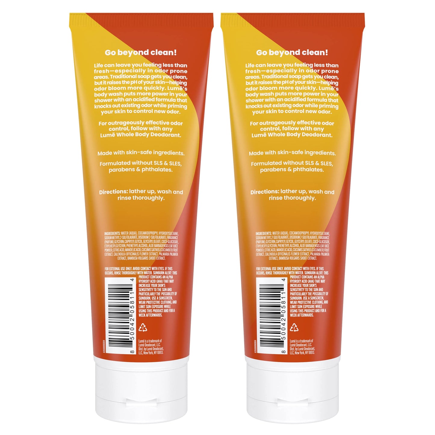 Lume Acidified Body Wash – 24 Hour Odor Control, Toasted Coconut, 8.5 oz (Pack of 2)