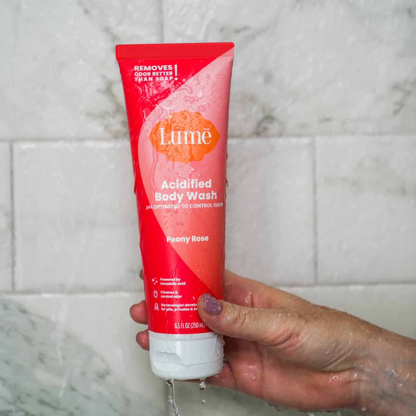 Lume Acidified Body Wash - 24 Hour Odor Control, Peony Rose, 8.5 oz
