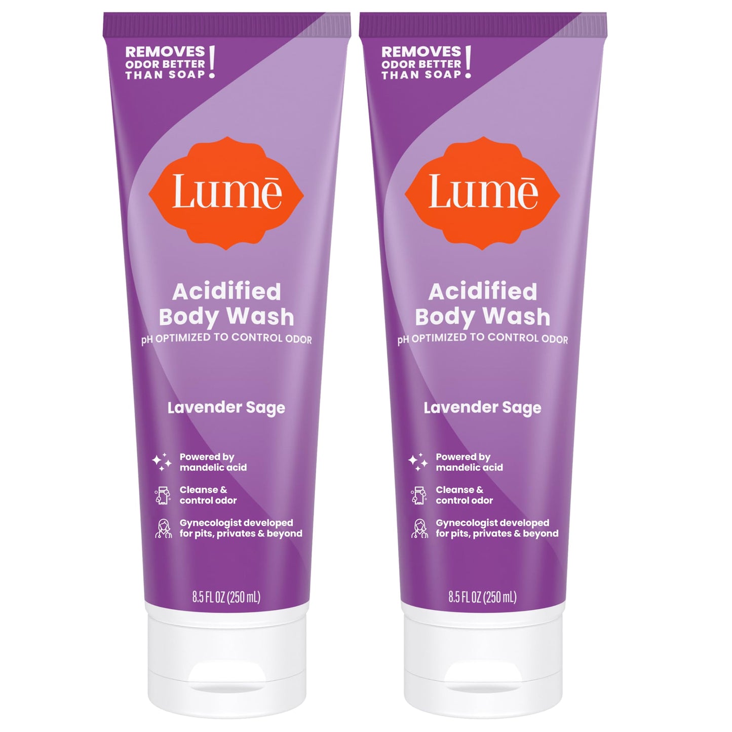 Lume Acidified Body Wash Lavender Sage – 24 Hour Odor Control (Pack of 2) | SLS & Paraben Free