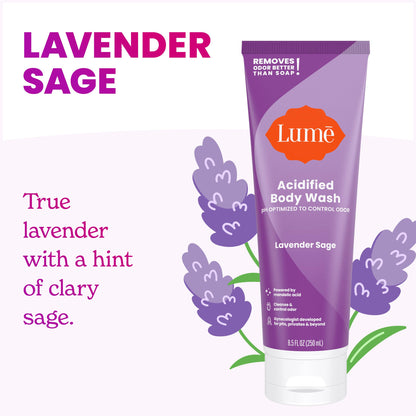 Lume Acidified Body Wash Lavender Sage – 24 Hour Odor Control (Pack of 2) | SLS & Paraben Free