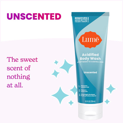 Lume Acidified Body Wash - 24 Hour Odor Control - Unscented, SLS/SLES and Paraben Free | 8.5 oz (Pack of 2)