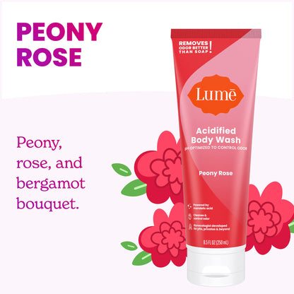 Lume Acidified Body Wash - 24 Hour Odor Control, Peony Rose, 8.5 oz