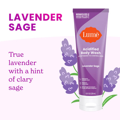Lume Acidified Body Wash – 24-Hour Odor Control, SLS/Paraben Free, OB/GYN Developed – 8.5 oz Pack of 2 (Clean Tangerine & Lavender Sage)