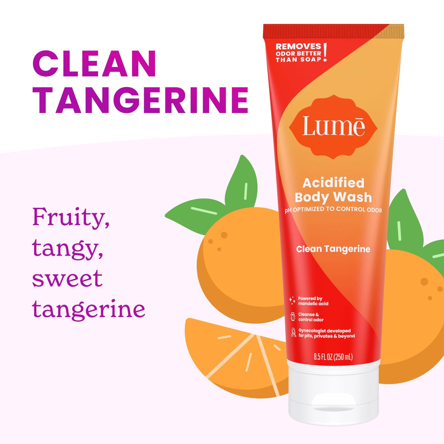 Lume Acidified Body Wash – 24-Hour Odor Control, SLS/Paraben Free, OB/GYN Developed – 8.5 oz Pack of 2 (Clean Tangerine & Lavender Sage)