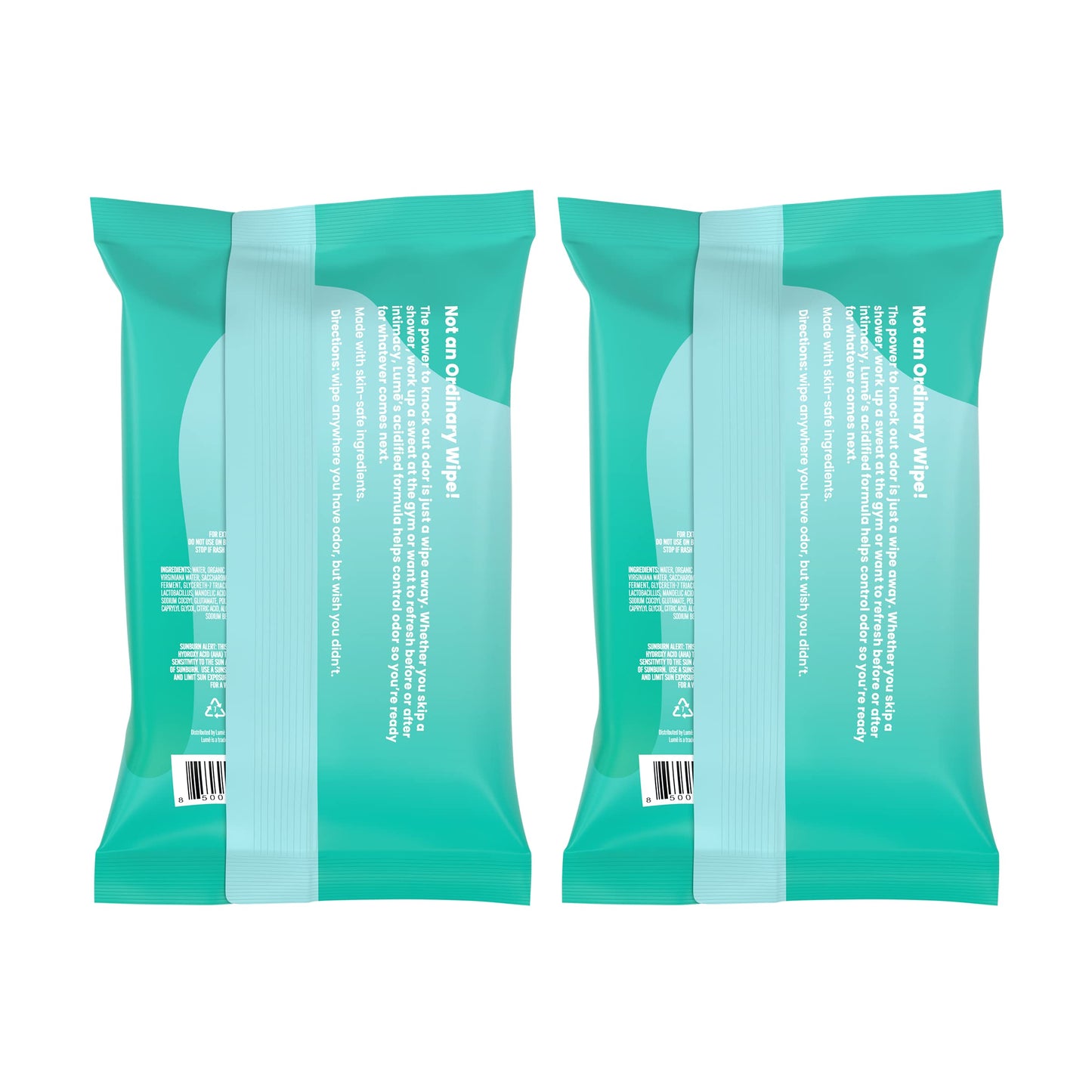 Lume Acidified Deodorant Wipes - 24-Hour Odor Control, Aluminum Free, Cool Cucumber (2-Pack, 45 Count)