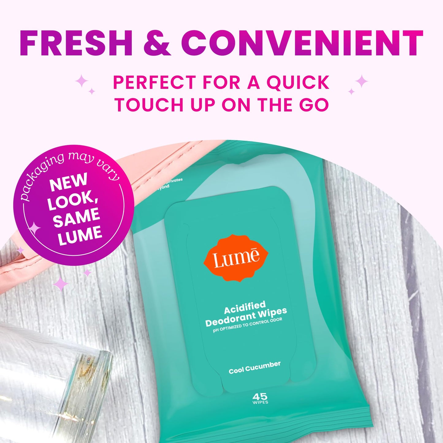 Lume Acidified Deodorant Wipes - 24 Hour Odor Control | Aluminum Free, Baking Soda Free | Cool Cucumber (Pack of 3, 45 Count per Pack)