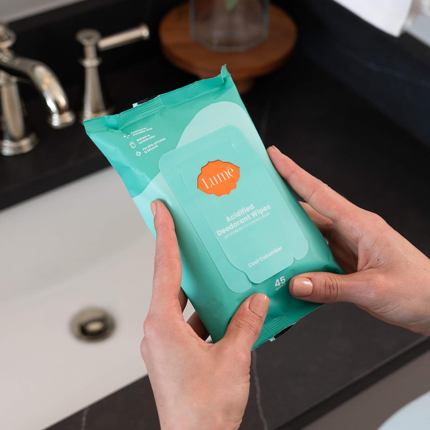 Lume Acidified Deodorant Wipes - 24 Hour Odor Control | Aluminum Free, Baking Soda Free | Cool Cucumber (Pack of 3, 45 Count per Pack)