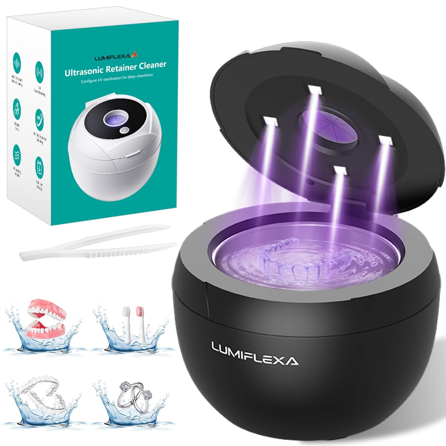 Lumiflexa Ultrasonic Retainer Cleaner 45kHz - 4 Modes, 200ml (Black)